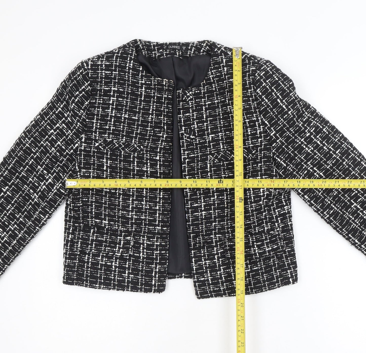 Dunnes Women Black & White Bouclé Cropped Blazer Size 8