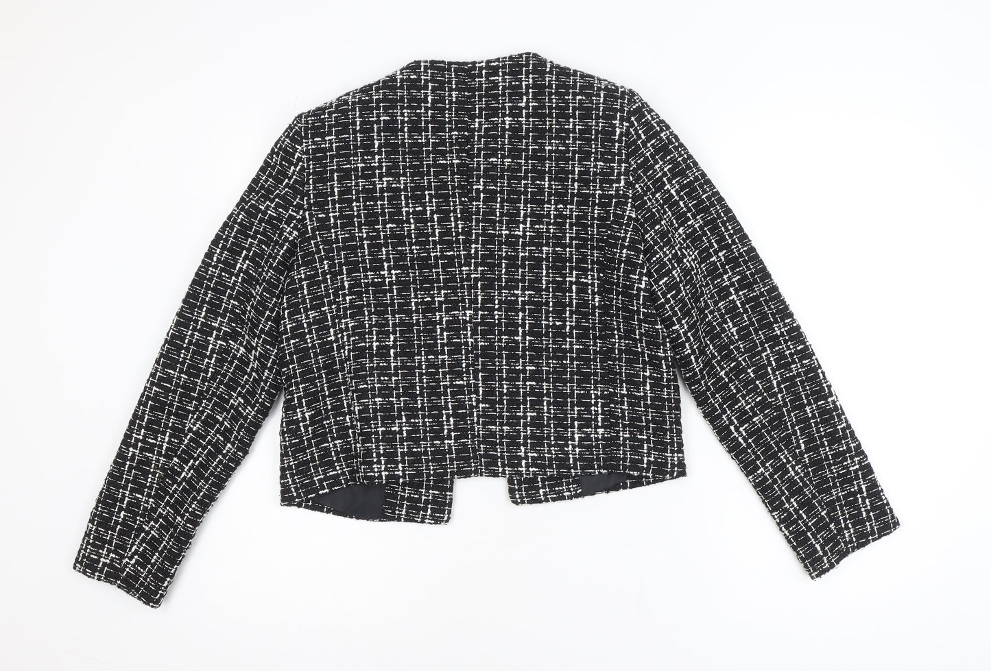Dunnes Women Black & White Bouclé Cropped Blazer Size 8