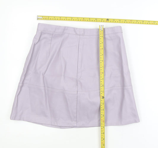 New Look Womens Purple Faux Leather A-Line Mini Skirt Size 14
