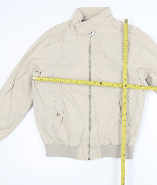 Primark Men's Beige Bomber Jacket Medium Cotton Blend Full Zip