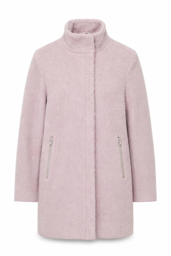 H&M Women Pink Wool Blend Mid-Length Zip Overcoat Size 8