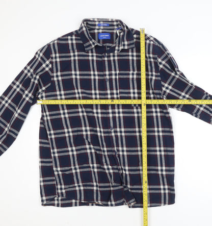 Jack & Jones Men's Navy Check Long Sleeve Button-Up Shirt XL
