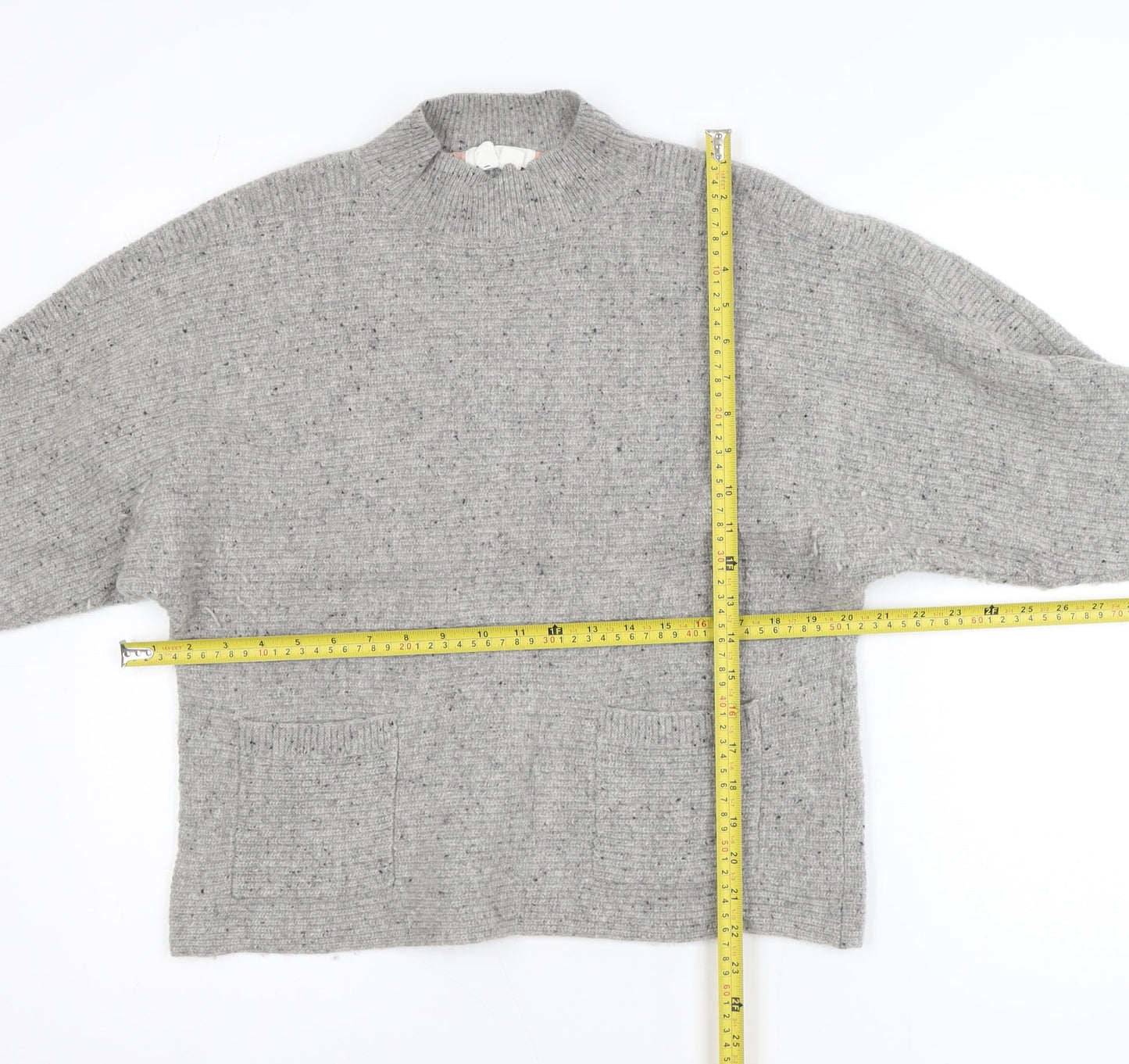 White Stuff Women Grey Wool Mock Neck Chunky Knit Jumper UK 12