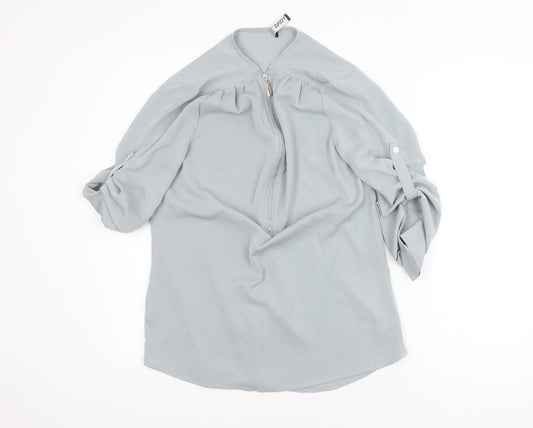 Yoins Women’s Grey Zip Neck Chiffon Blouse Size S