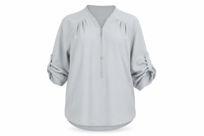 Yoins Women’s Grey Zip Neck Chiffon Blouse Size S