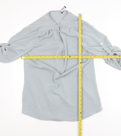 Yoins Women’s Grey Zip Neck Chiffon Blouse Size S