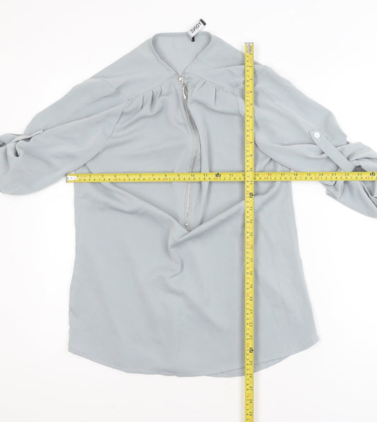 Yoins Women’s Grey Zip Neck Chiffon Blouse Size S