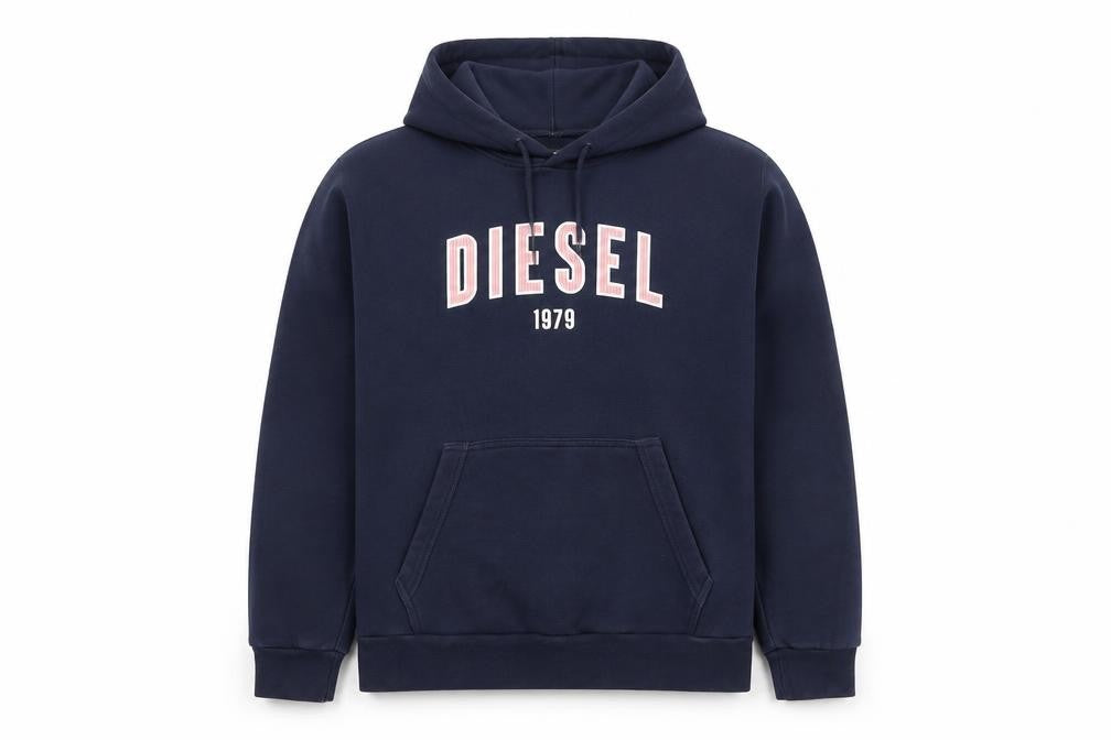 Diesel Mens Blue XL Pullover Hoodie Graphic Logo Sweatshirt