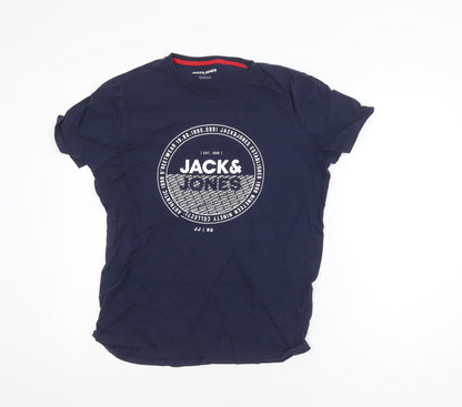 Jack & Jones Mens Blue L Regular Fit Logo Graphic Cotton T-Shirt
