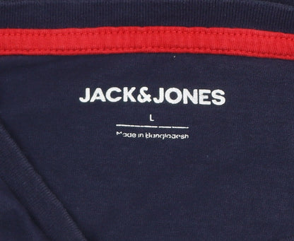 Jack & Jones Mens Blue L Regular Fit Logo Graphic Cotton T-Shirt