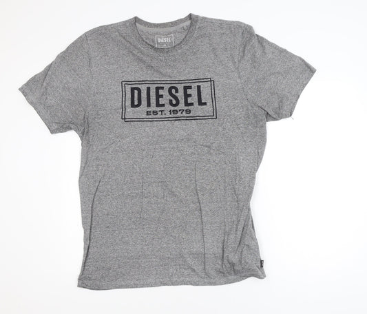 Diesel Men's Grey 2XL Logo Crew Neck Cotton T-Shirt