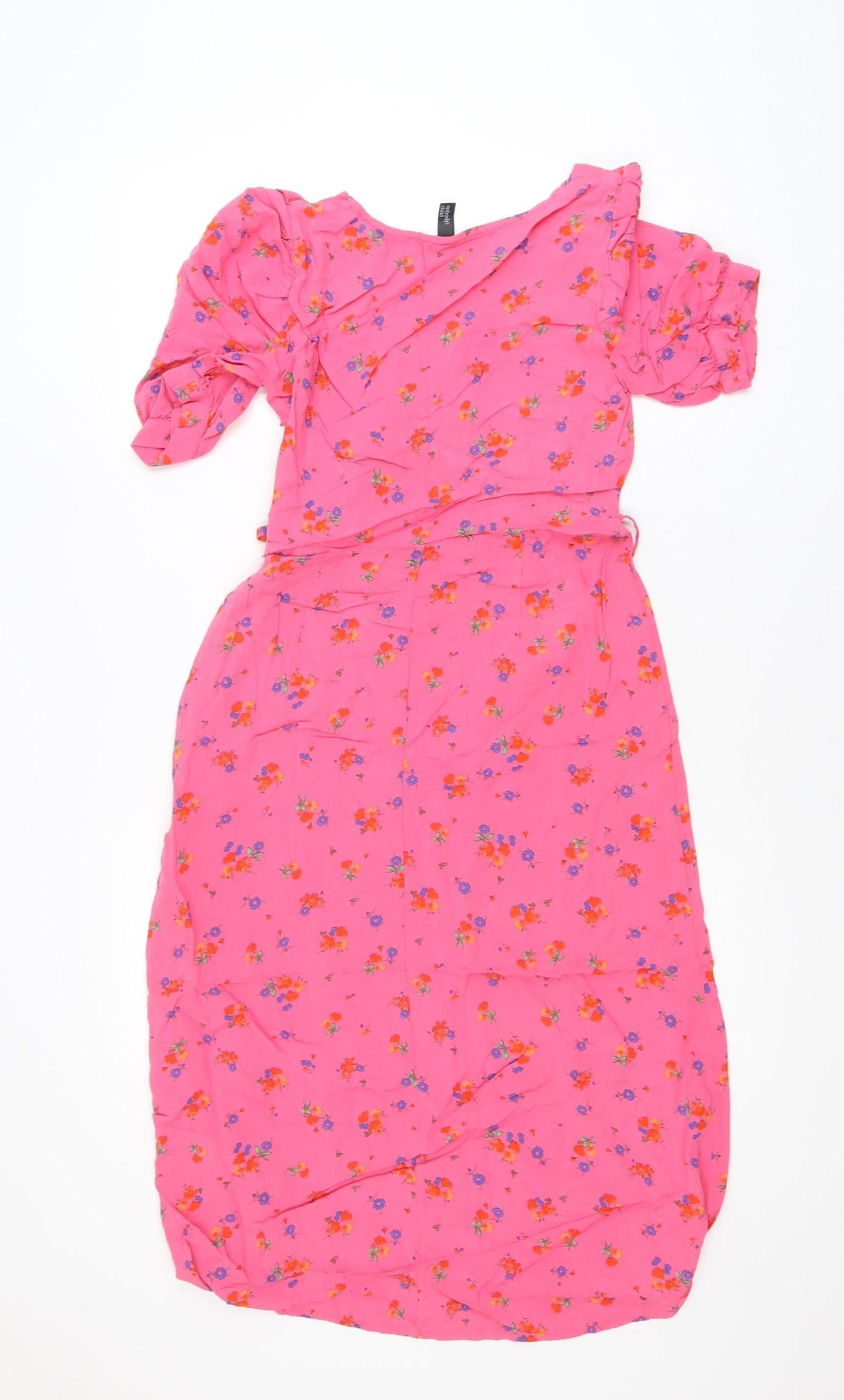 Nobody's Child Women's Pink Floral Viscose Wrap Midi Dress Size 10