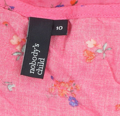 Nobody's Child Women's Pink Floral Viscose Wrap Midi Dress Size 10