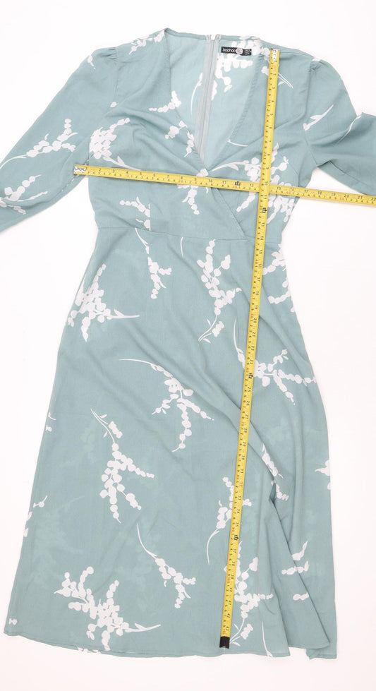Boohoo Tall Womens Green Floral Midi Wrap Dress Size 10