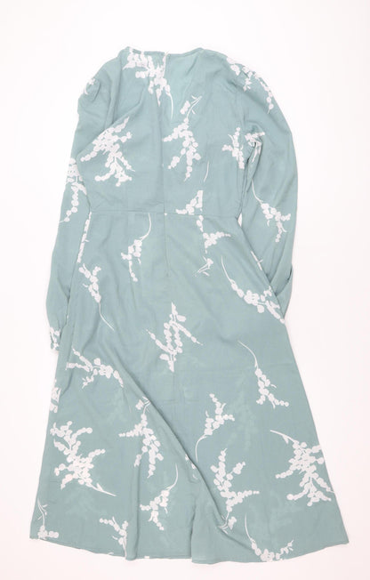 Boohoo Tall Womens Green Floral Midi Wrap Dress Size 10