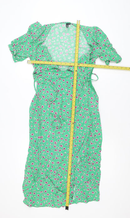 Nobody's Child Women's Green Floral Wrap Dress Size 10 Short Sleeve