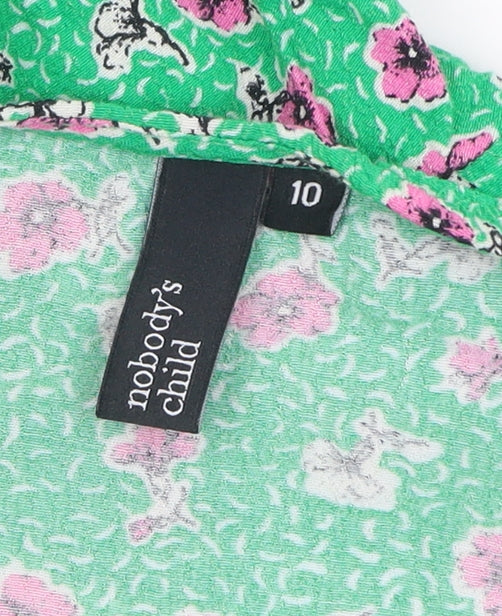Nobody's Child Women's Green Floral Wrap Dress Size 10 Short Sleeve