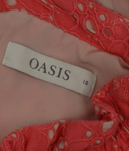 Oasis Women's Pink Lace Sleeveless Blouse Size 10 High Neck