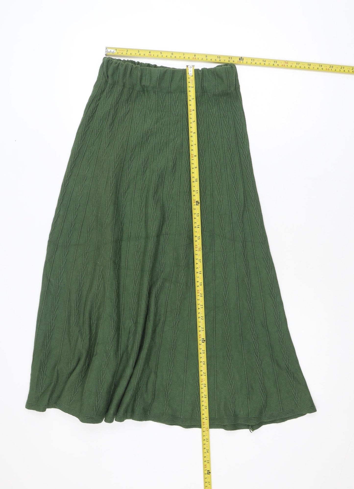 Sofia Fashion Women Green A-Line Midi Knit Skirt Size M