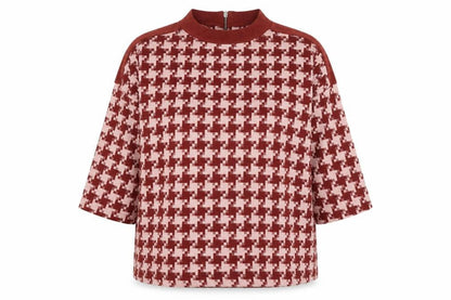 Next Women Red Houndstooth Mock Neck Zip Tunic Blouse UK 16