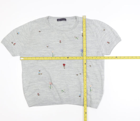 Marks and Spencer Women's Grey Embroidered Short Sleeve Jumper Size 14