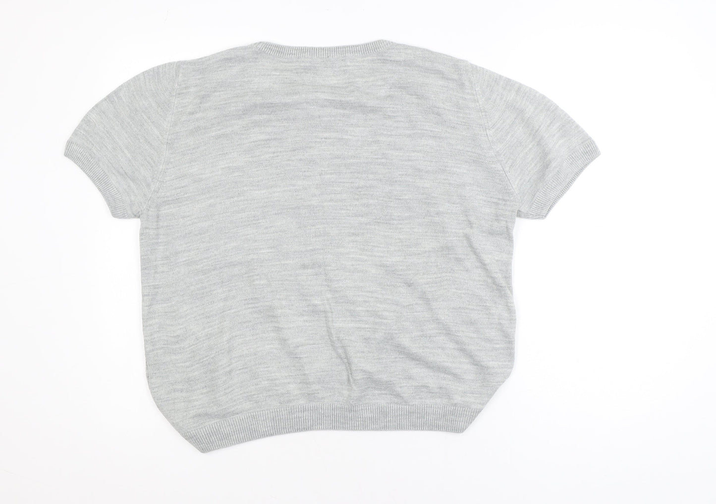 Marks and Spencer Women's Grey Embroidered Short Sleeve Jumper Size 14