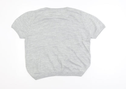 Marks and Spencer Women's Grey Embroidered Short Sleeve Jumper Size 14