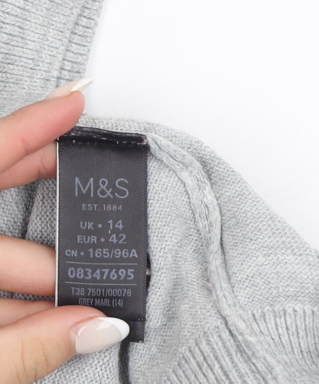 Marks and Spencer Women's Grey Embroidered Short Sleeve Jumper Size 14