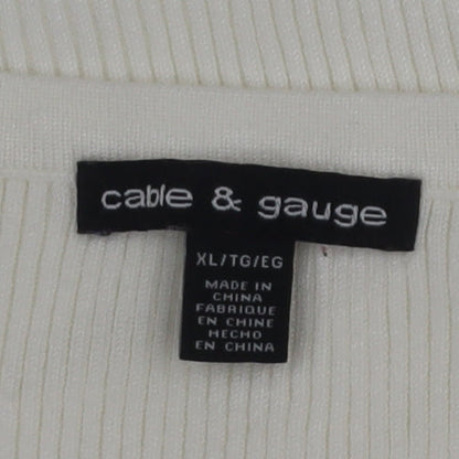 Cable & Gauge Women White Ribbed Sleeveless Tank Top XL Rayon Blend