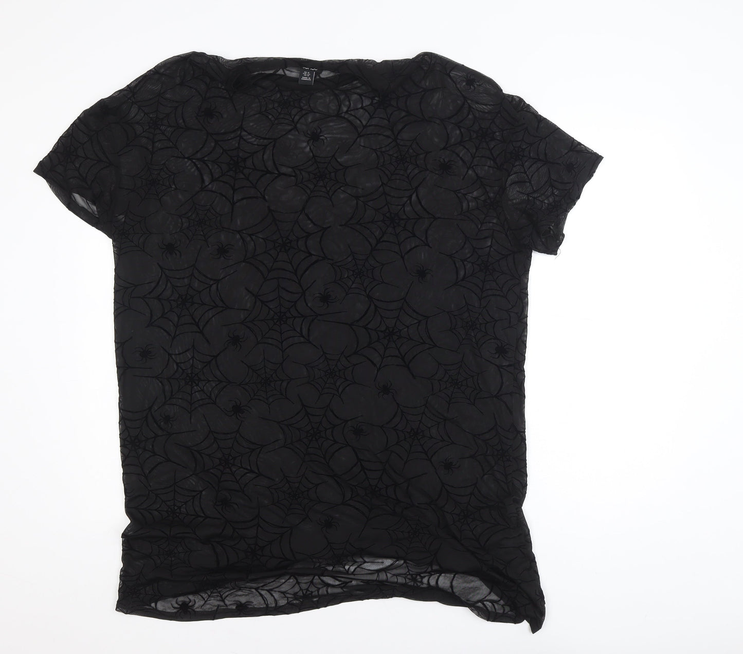 Boohoo Women’s Black Spider Web Mesh T-Shirt UK 16 Halloween Gothic Style