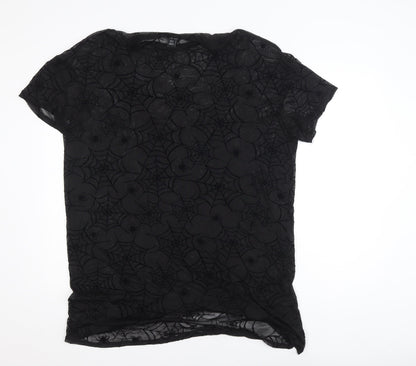 Boohoo Women’s Black Spider Web Mesh T-Shirt UK 16 Halloween Gothic Style