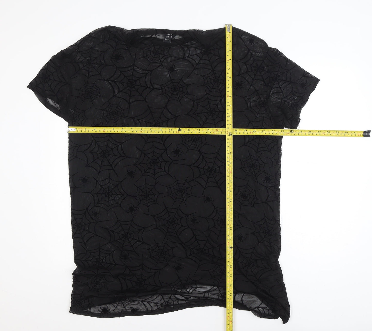 Boohoo Women’s Black Spider Web Mesh T-Shirt UK 16 Halloween Gothic Style
