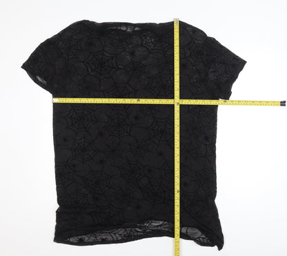 Boohoo Women’s Black Spider Web Mesh T-Shirt UK 16 Halloween Gothic Style