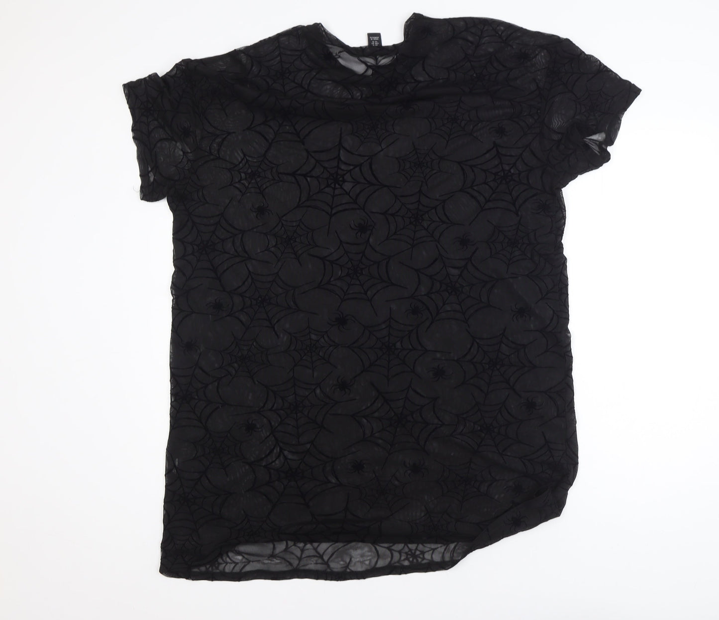 Boohoo Women’s Black Spider Web Mesh T-Shirt UK 16 Halloween Gothic Style