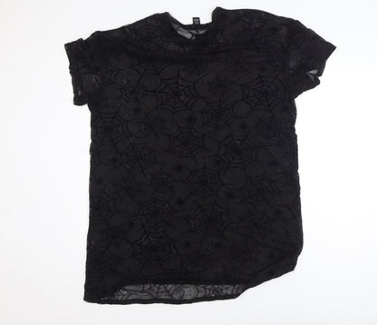Boohoo Women’s Black Spider Web Mesh T-Shirt UK 16 Halloween Gothic Style