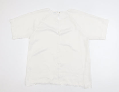 River Island Women White Size 14 Short Sleeve Woven Blouse
