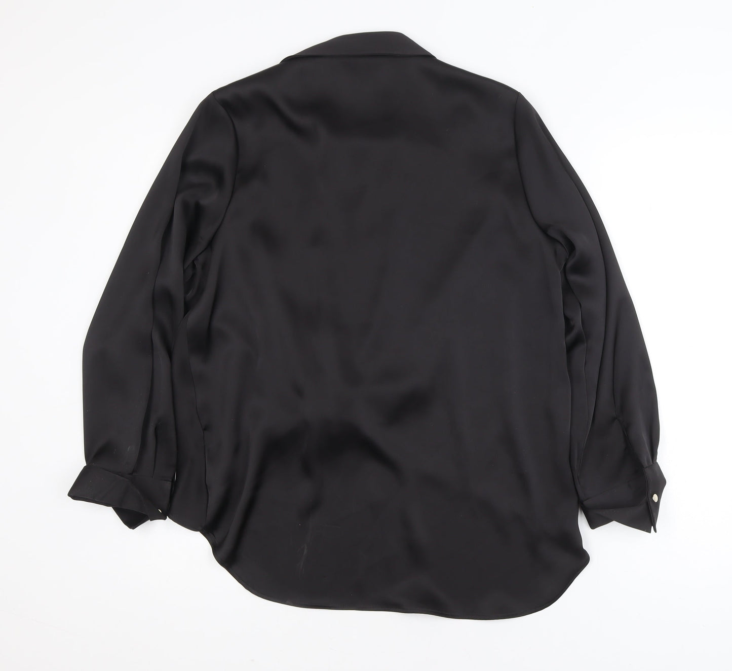 F&F Women's Black Wrap Satin Blouse UK 12 Long Sleeve