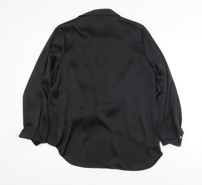 F&F Women's Black Wrap Satin Blouse UK 12 Long Sleeve