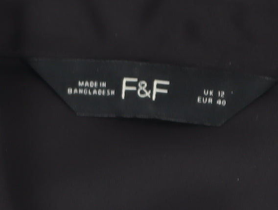 F&F Women's Black Wrap Satin Blouse UK 12 Long Sleeve