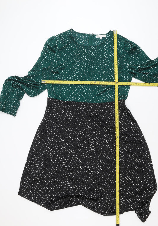 Marc Angelo Women's Green and Black Polka Dot A-Line Dress Size 16