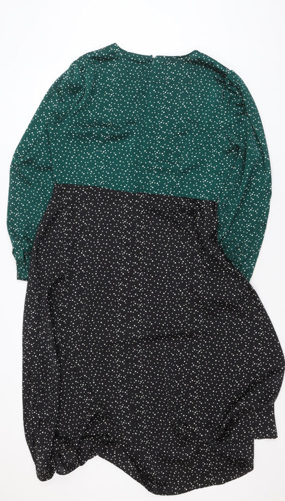 Marc Angelo Women's Green and Black Polka Dot A-Line Dress Size 16