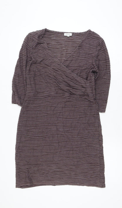 Kaliko Women Brown Striped V-Neck Stretch Wrap Dress Size 12