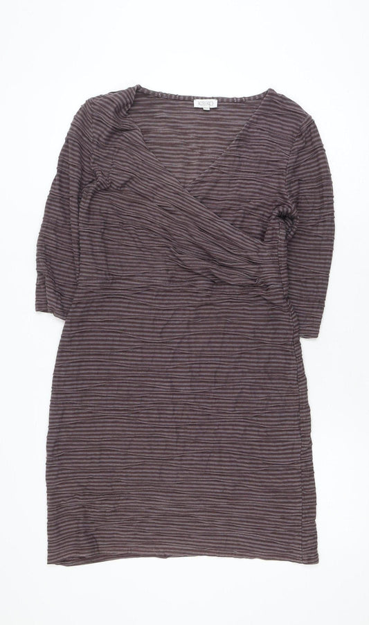 Kaliko Women Brown Striped V-Neck Stretch Wrap Dress Size 12