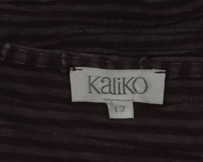 Kaliko Women Brown Striped V-Neck Stretch Wrap Dress Size 12