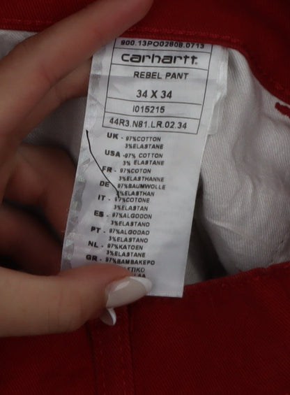 Carhartt Women Red Straight Jeans 34 Regular Stretch Cotton