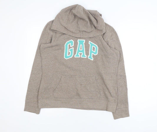 GAP Women Beige Pullover Hoodie Medium Logo Casual Soft Fleece