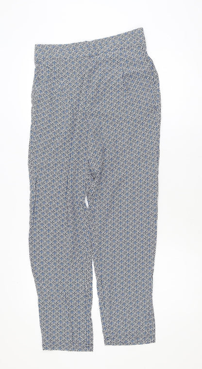 Marks and Spencer Women Blue Geometric Trousers Size 10 Regular Viscose