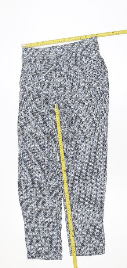Marks and Spencer Women Blue Geometric Trousers Size 10 Regular Viscose