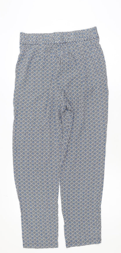 Marks and Spencer Women Blue Geometric Trousers Size 10 Regular Viscose