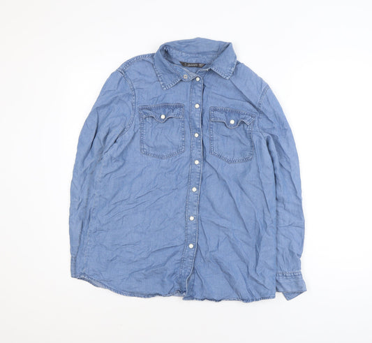 Dunnes Women's Blue Lyocell Denim Long Sleeve Button-Up Shirt S